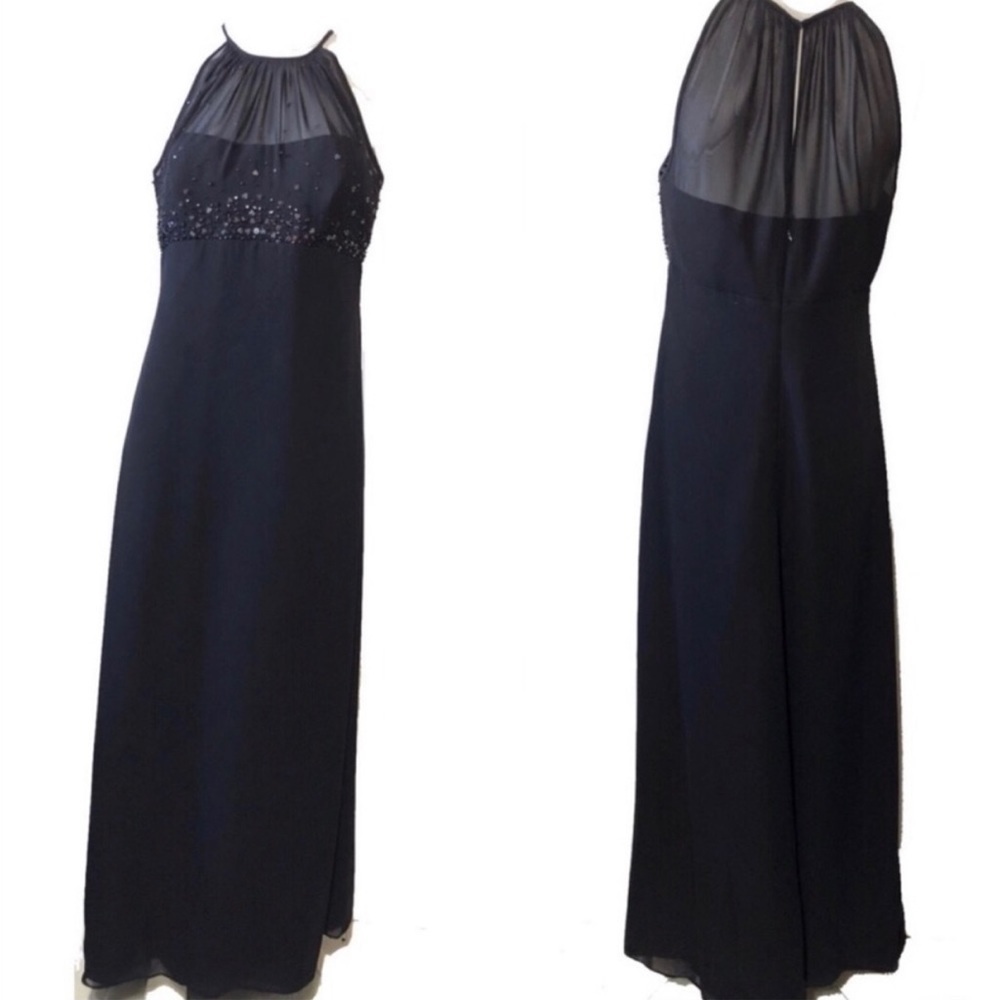 MICHAELANGELO HALTER SEQUINED MAXI DRESS BLACK SIZE 4